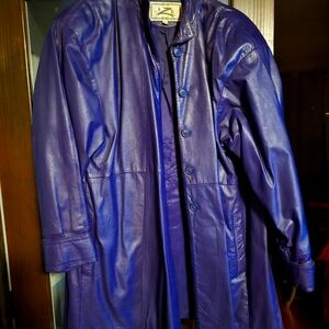 Purple. Women's Leather Coat. Knee length. Large.